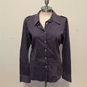 VTG Lissile Women’s Purple Stripe XXL long Sleeve Blouse Epaulette Preppy